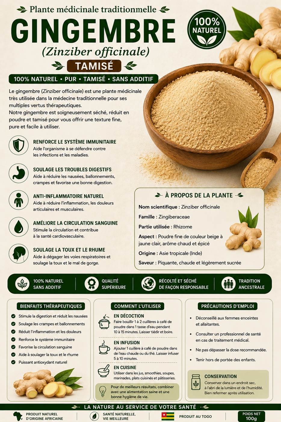 Ginger (Zinziber officinale) sifted