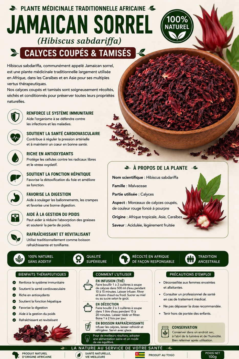 Jamaican sorrel (Hibiscus sabdariffa) Calyces cut & sifted